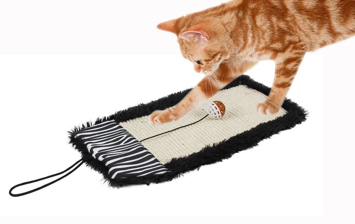 Pet Life 'Scrape-Away' Eco-Natural Sisal And Jute Hanging Carpet Cat Scratcher With Toy - Doggy Sauce