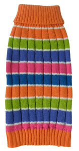 Pet Life Tutti-Beauty Rainbow Heavy Cable Knitted Ribbed Designer Turtle Neck Dog Sweater - Doggy Sauce