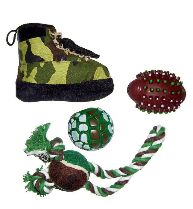 Pet Life 4 Piece Hunter Camouflage Themed Pet Toy Set - Doggy Sauce