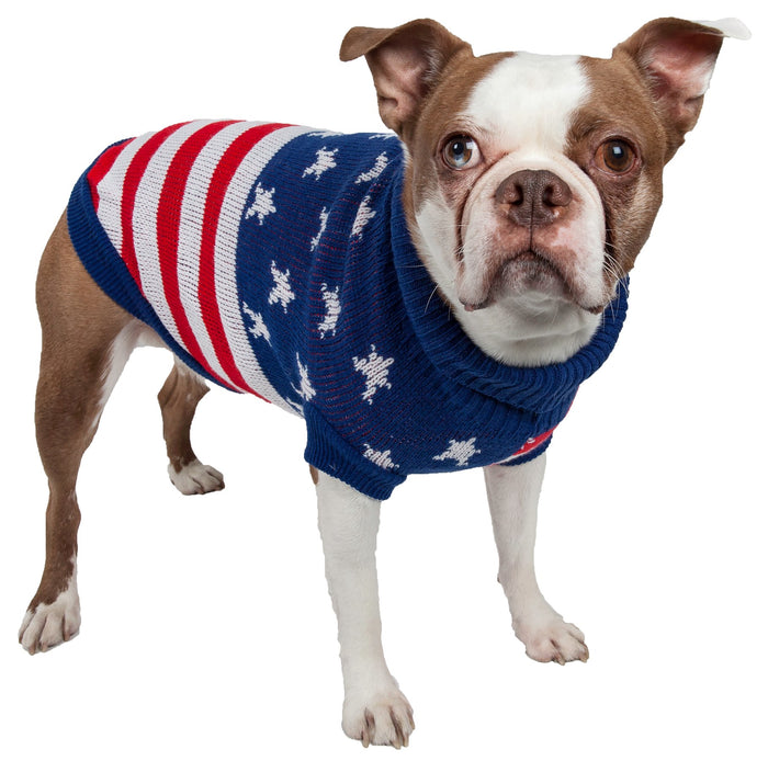 Pet Life Patriot Independence Star Heavy Knitted Fashion Ribbed Turtle Neck Dog Sweater - Doggy Sauce