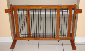 Crown Pet Freestanding Wood/Wire Pet Gate, Rubberwood 21" High -Large Span - Doggy Sauce