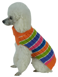 Pet Life Tutti-Beauty Rainbow Heavy Cable Knitted Ribbed Designer Turtle Neck Dog Sweater - Doggy Sauce