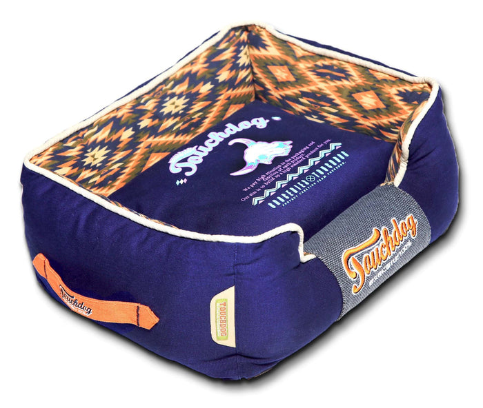 Pet Beds Touchdog 70's Vintage-Tribal Throwback Diamond Patterned Ultra-Plush Rectangular-Boxed Dog Bed - Doggy Sauce