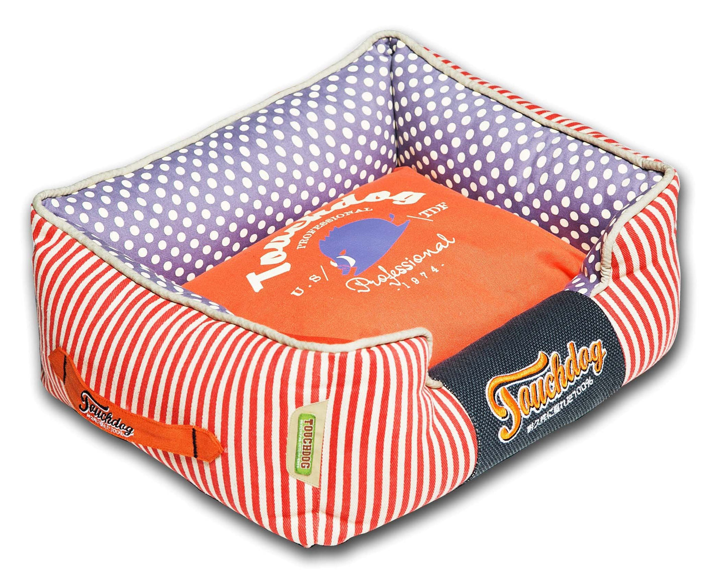 Pet Beds Touchdog Polka-Striped Polo Easy Wash Rectangular Fashion Dog Bed - Doggy Sauce