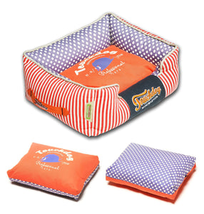 Pet Beds Touchdog Polka-Striped Polo Easy Wash Rectangular Fashion Dog Bed - Doggy Sauce