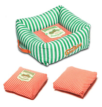 Pet Beds Touchdog Neutral-Striped Ultra-Plush Easy Wash Squared Designer Dog Bed - Doggy Sauce