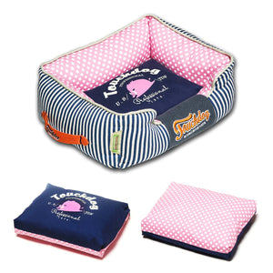 Pet Beds Touchdog Polka-Striped Polo Easy Wash Rectangular Fashion Dog Bed - Doggy Sauce