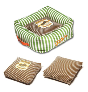 Pet Beds Touchdog Neutral-Striped Ultra-Plush Easy Wash Squared Designer Dog Bed - Doggy Sauce