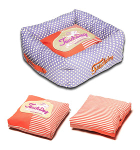 Pet Beds Touchdog Polka-Striped Polo Easy Wash Squared Fashion Dog Bed - Doggy Sauce