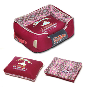 Pet Beds Touchdog 70's Vintage-Tribal Throwback Diamond Patterned Ultra-Plush Rectangular-Boxed Dog Bed - Doggy Sauce