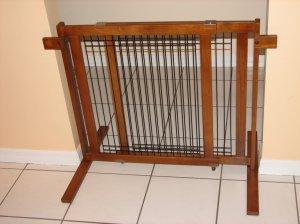 Crown Pet Freestanding Wood/Wire Pet Gate with Security Arms, Small Span - Doggy Sauce